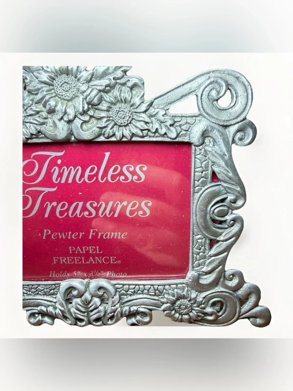 Timeless Treasures Pewter Frame 5” X 3.5” Photo Frame Classic Flower Design